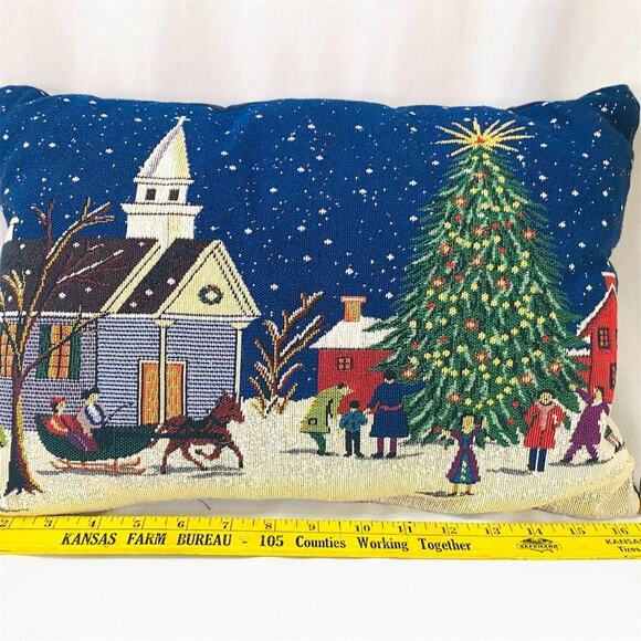 Vtg Pair Christmas Scene Ornaments Tapestry Throw Pillows 16” x 11" Multicolor - Picture 3 of 9